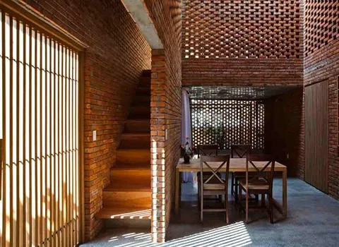 آجر نسوز نما داخلی؛ شاموتی رستیک 2 مدل ساده طرحدار کرمی Red