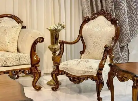 مبل سلطنتی دست دوم شیراز ؛ پارچه کتان ابریشم چرم 2 نوع چوبی استیل