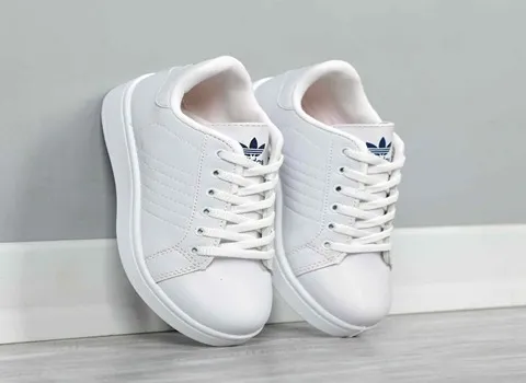 کفش کتانی سفید دخترانه؛ طبی چرم پارچه ای 2 مدل کشی بند دار