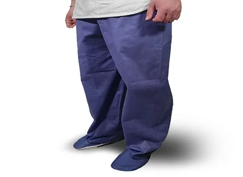 شلوار یکبار مصرف بیمارستانی؛ اسپان باند آبی سفید سایز XL