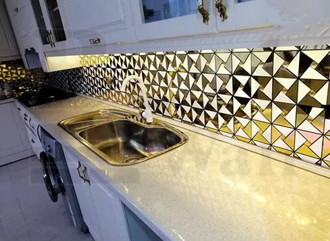 کاشی بین کابینتی مشکی طلایی؛ لوزی مستطیل 2 مدل مات براق Golden