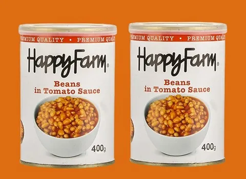 کنسرو لوبیا هپی فارم؛ قرمز سفید قوطی فلزی تیامین زینک Selenium