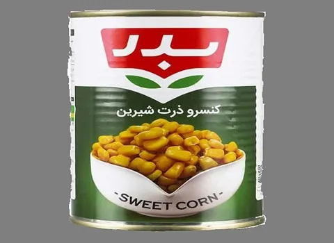 کنسرو ذرت شیرین بدر؛ درشت مقوی آنتی اکسیدان فیبر وزن 420 گرمی