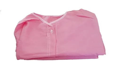 لباس بیمارستانی زنانه؛ جلو بسته بلند یکبار مصرف 2 رنگ صورتی یاسی