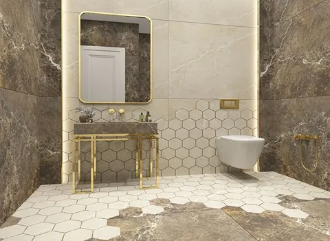 کاشی و سرامیک کف سرویس بهداشتی؛ پازلی لانه زنبوری (5*5 100*100) سانتی متری