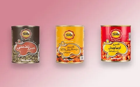 محصولات کنسروی بهروز؛ قوطی فلزی (استریلیزه) ذرت لوبیا نخود Behrouz