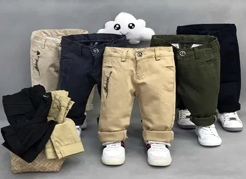 شلوار کودک پسرانه؛ کشی کمربندی مشکی طوسی آبی کتان Jane