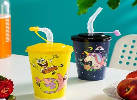 لیوان پلاستیکی نی دار؛ ساده طرحدار سفید قرمز 2 نوع کاغذی فومی