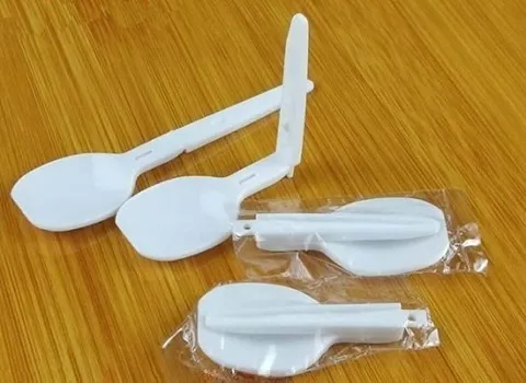 قاشق یکبار مصرف تاشو؛ دسته بلند شفاف پلاستیکی رنگی 500 عددی