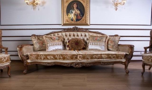 مبل سلطنتی رنگ چوب قهوه ای + پارچه