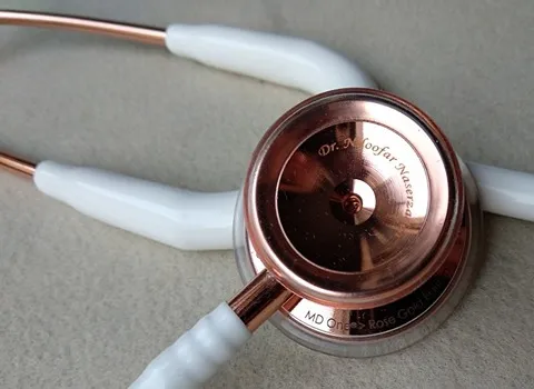 گوشی پزشکی سفید طلایی (استتوسکوپ) آکوستیک استیل ضد زنگ مقاومت بالا