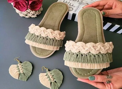 صندل ساده برای مکرومه بافی؛ رنگ قهوه ای بدون پاشنه جلوگیری عرق Simple