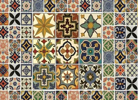 کاشی شیراز (سرامیک) بدون لعاب پرسلانی 3 شکل مربع لوزی بیضی