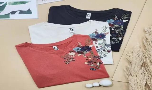 تیشرت زنانه؛ کتان پشم پنبه آستین کوتا قرمز سفید pink