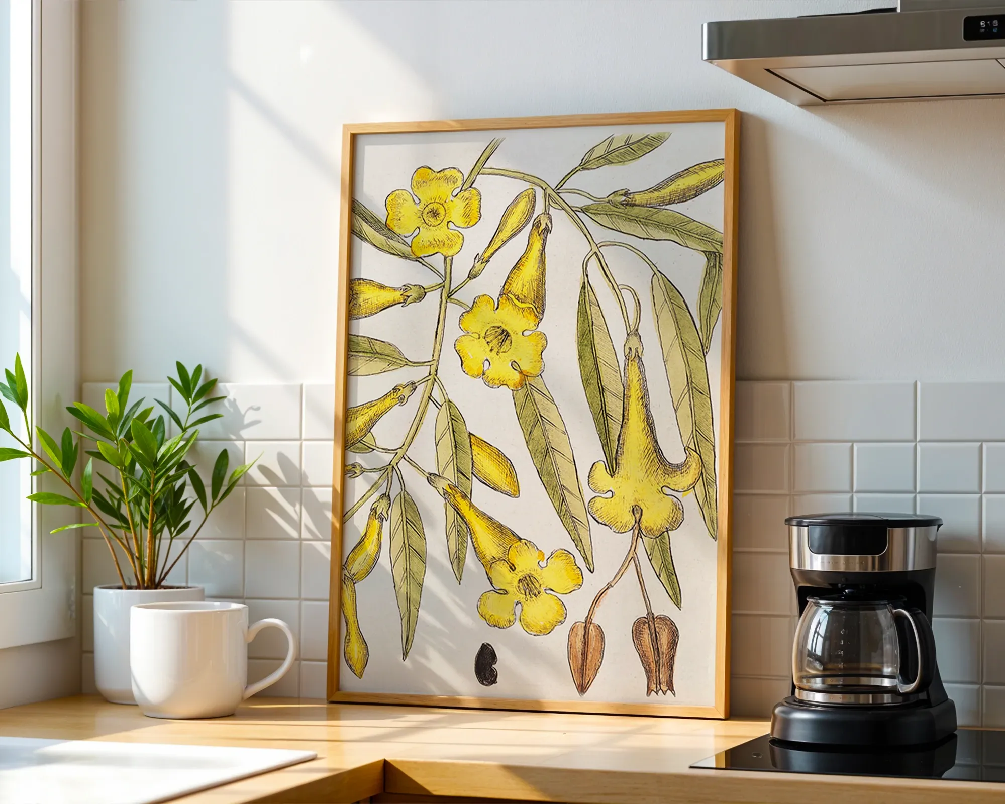Yellow Trumpet Flower Botanical Study — room view 1