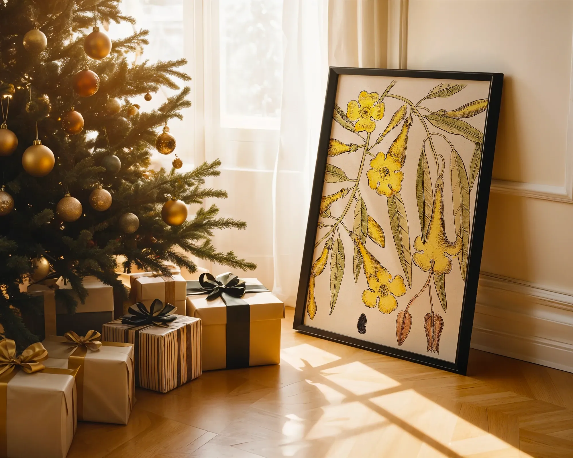 Yellow Trumpet Flower Botanical Study — room view 2
