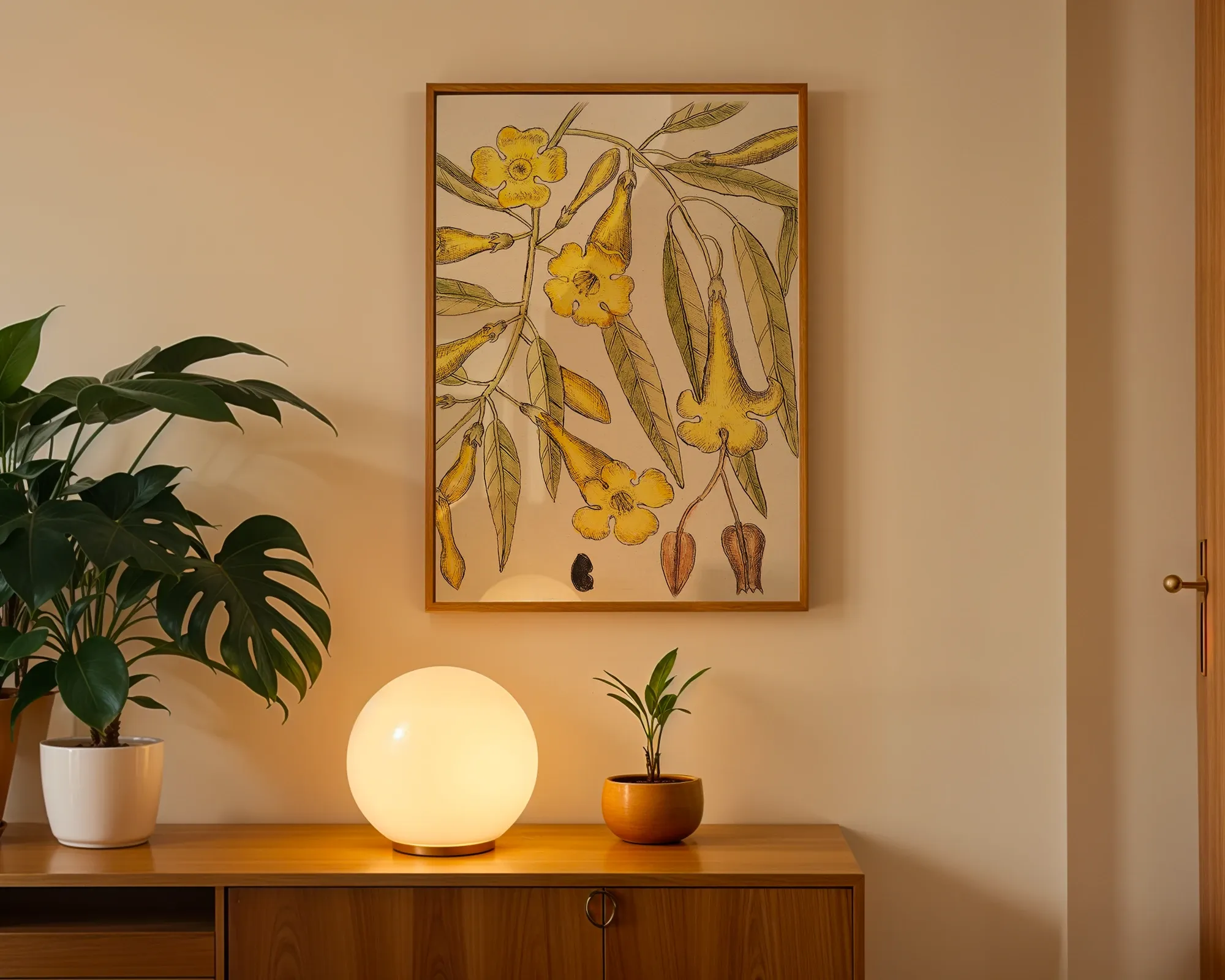Yellow Trumpet Flower Botanical Study — room view 3