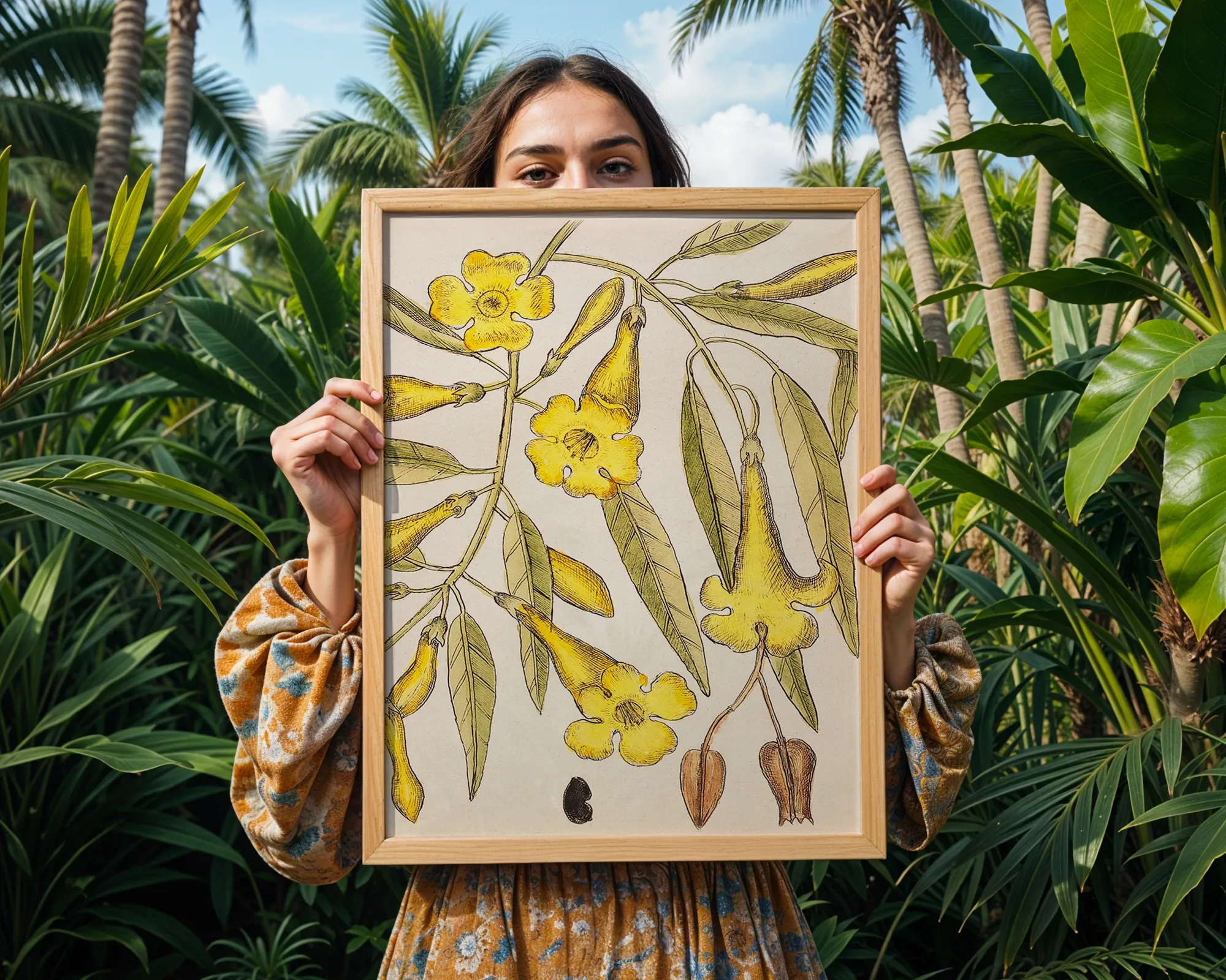 Yellow Trumpet Flower Botanical Study — room view 5