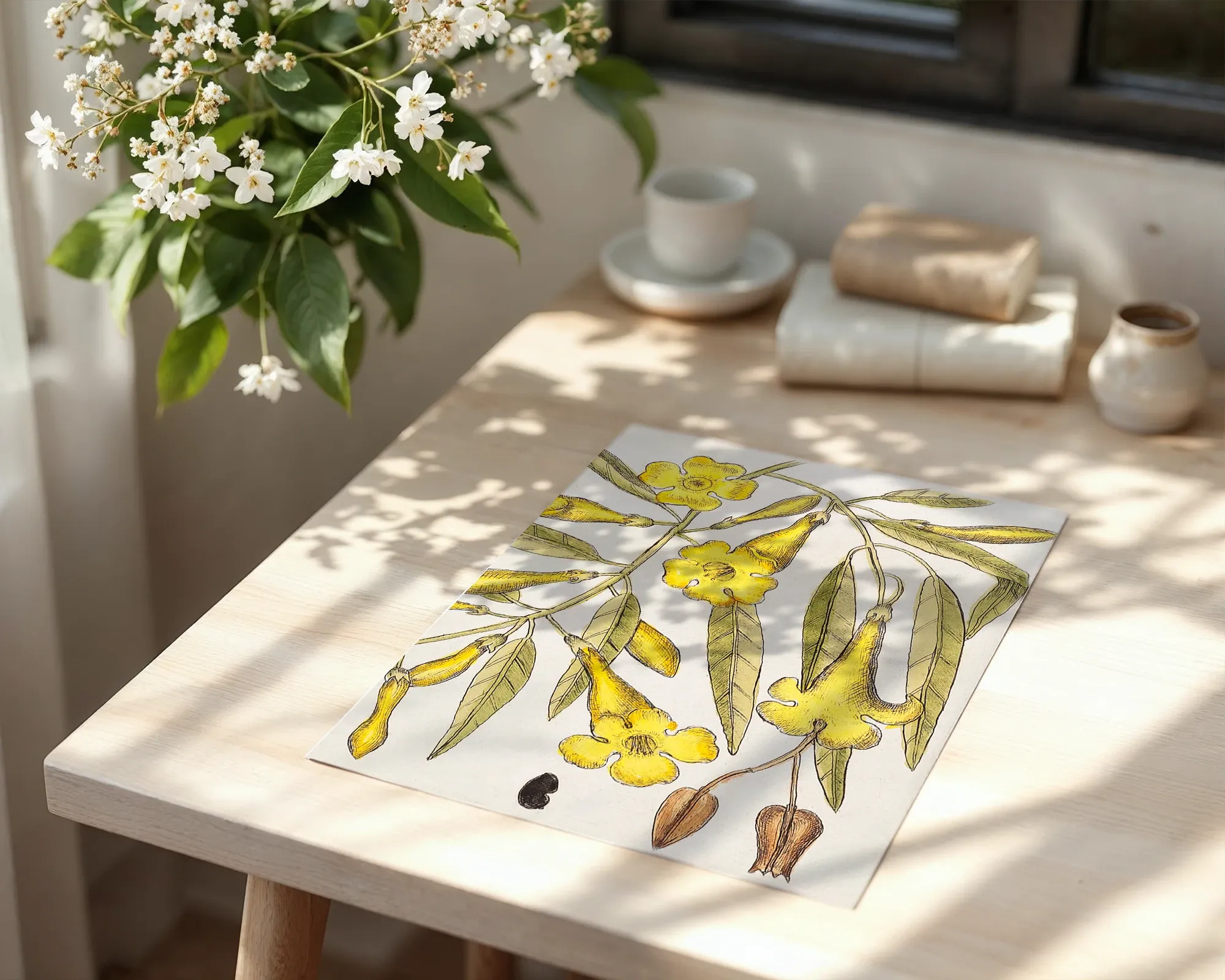 Yellow Trumpet Flower Botanical Study — room view 6