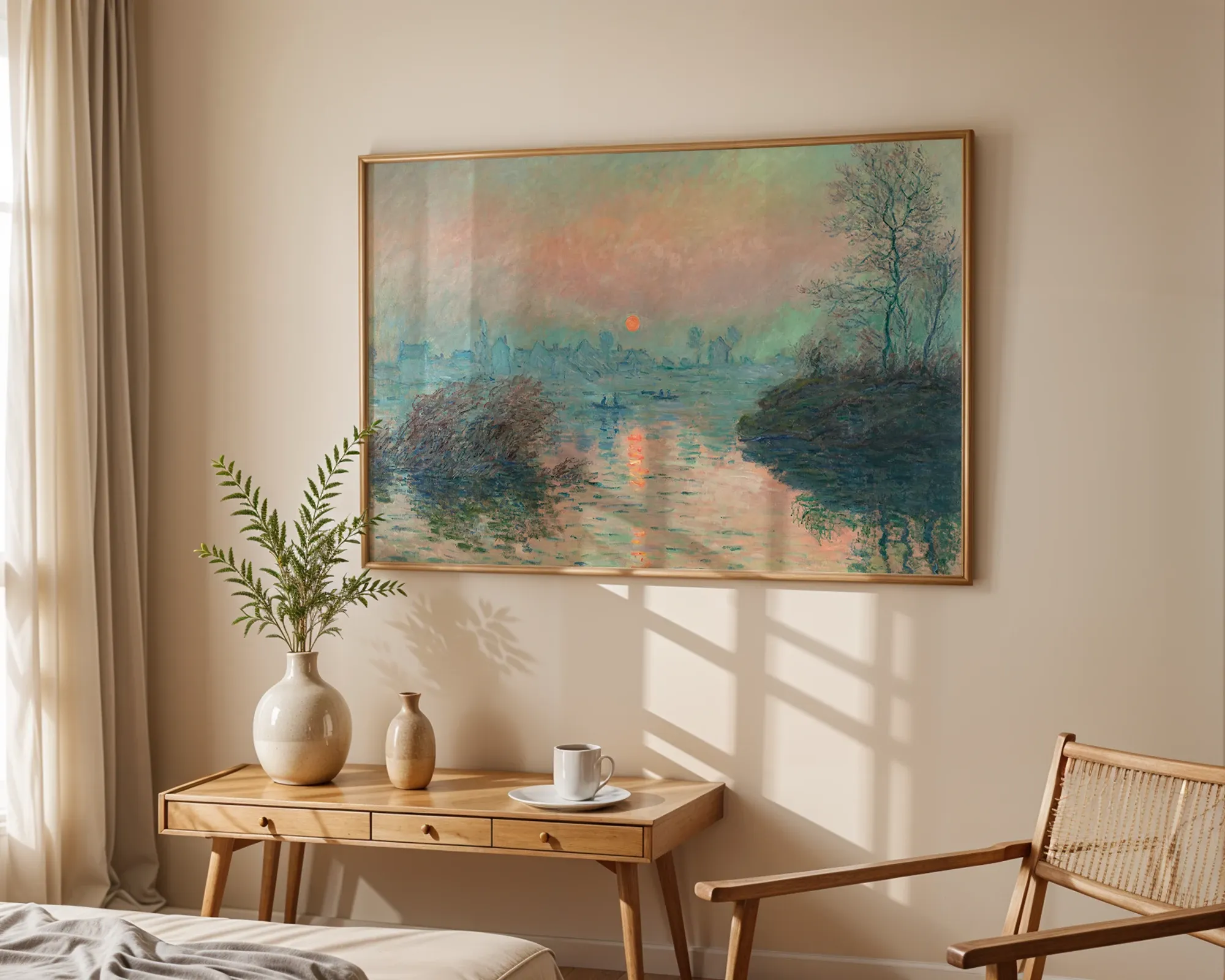 Sunset on the Seine at Lavacourt, Winter Effect — Print edition, room view 1
