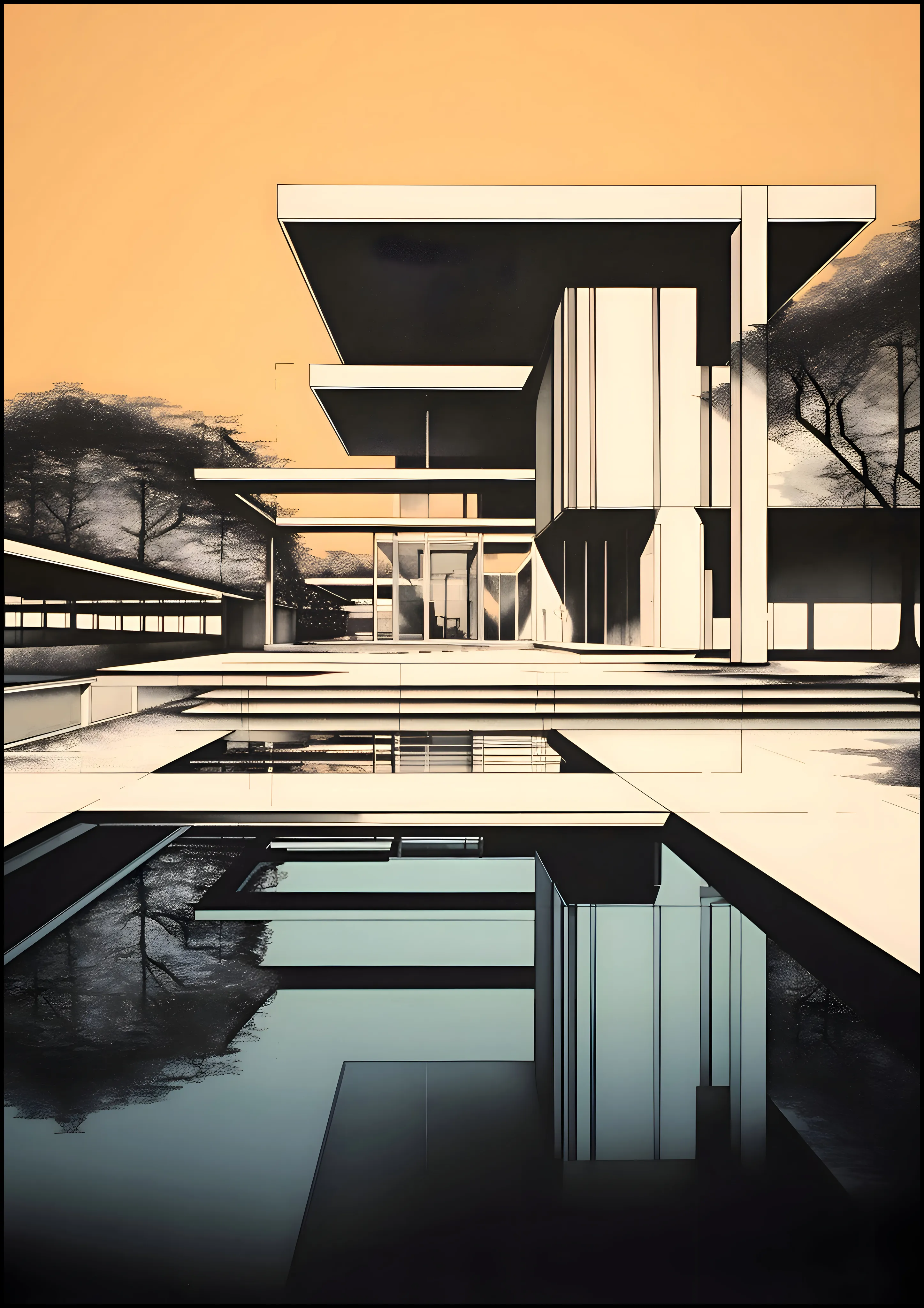 Modernist Pavilion at Sunset — Exclusive 2 art print