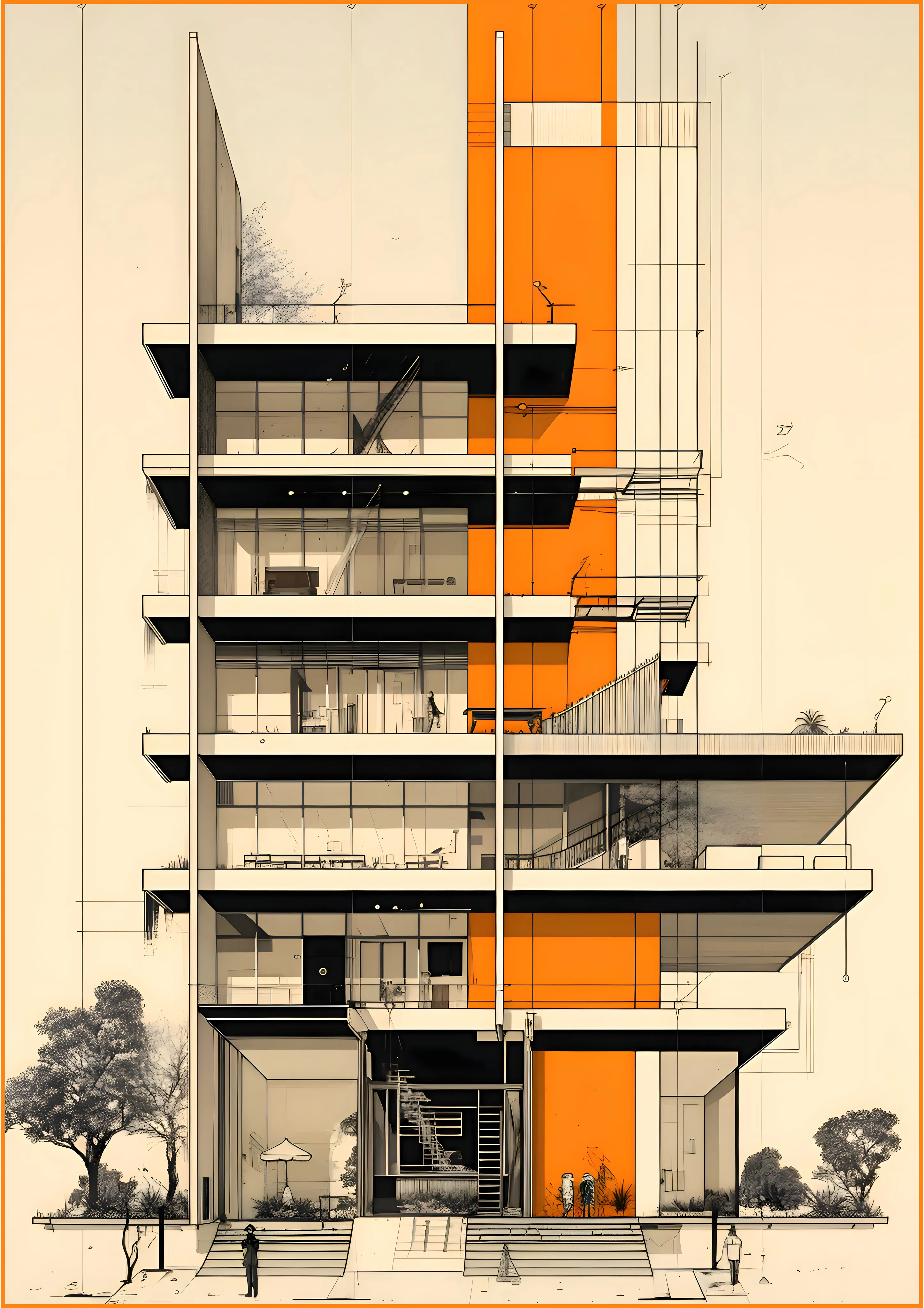 Architectural Elevation with Orange Accent — Exclusive 2 art print