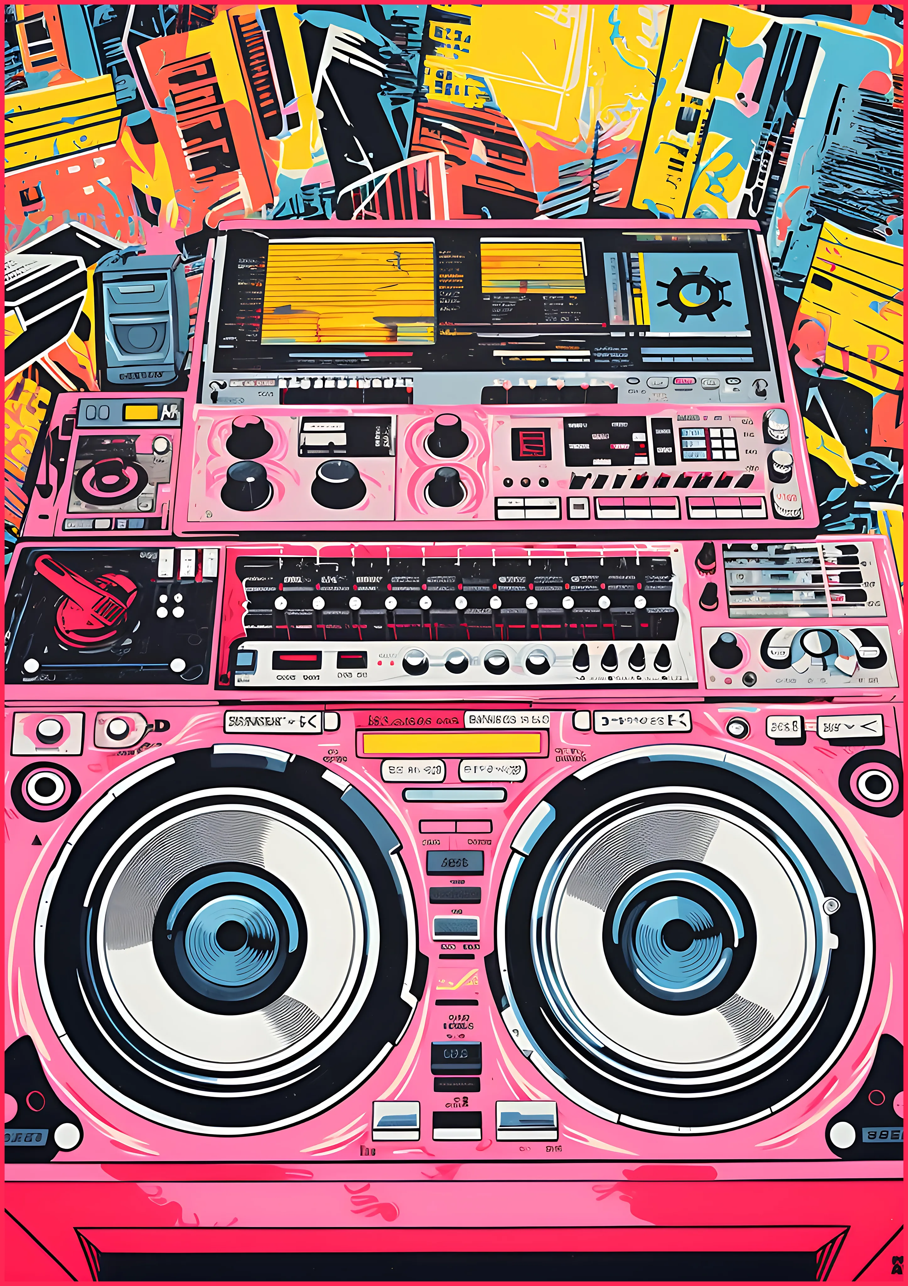 Neon Pink Boombox Stack — Exclusive 2 art print
