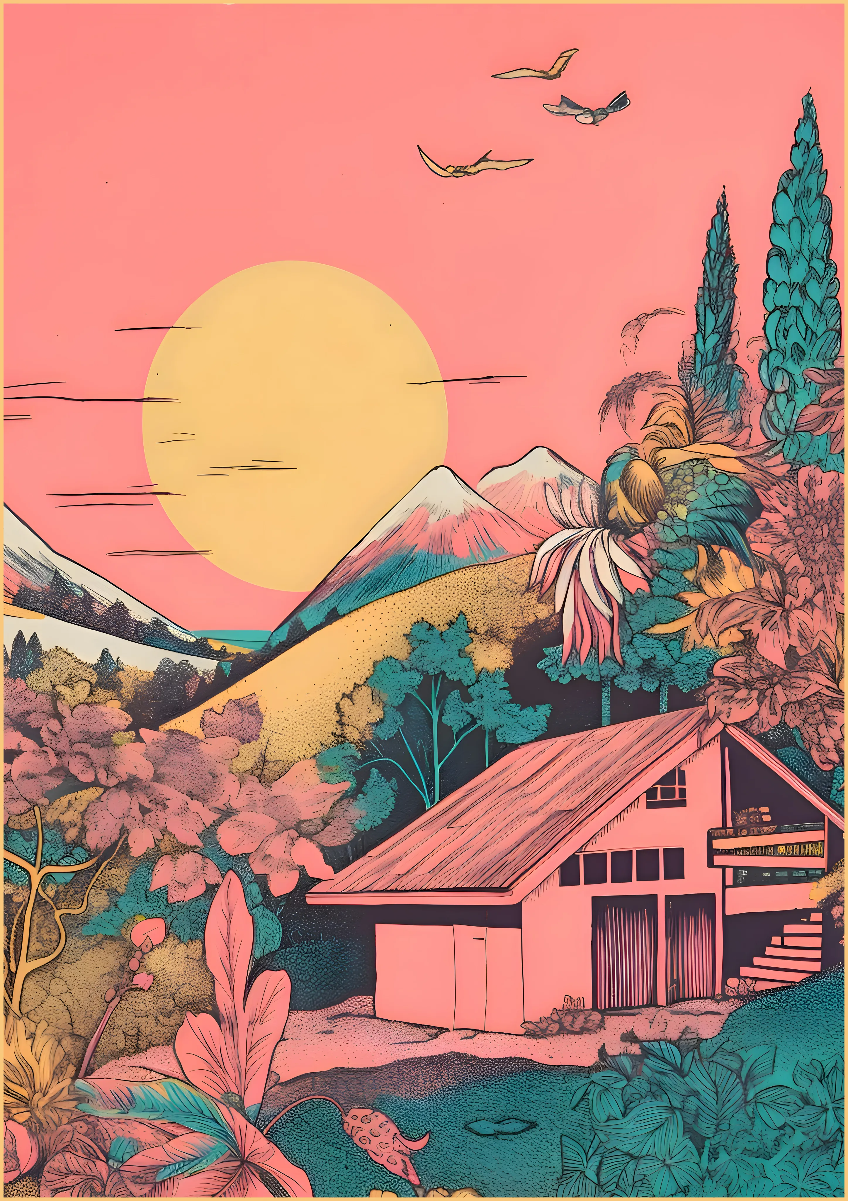Sunset Mountain Cabin — Exclusive 2 art print