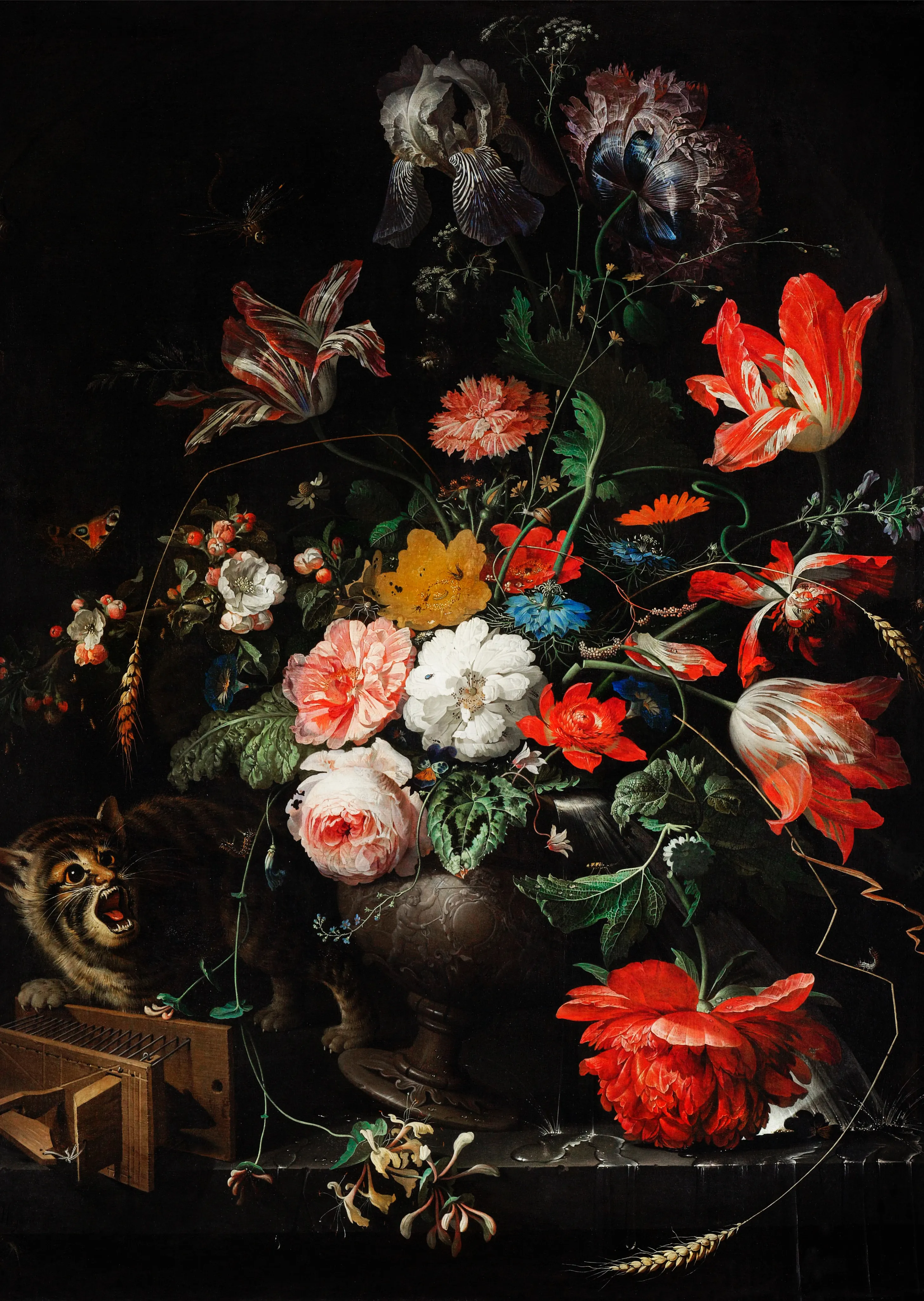 Still Life with Flowers and a Cat image 1