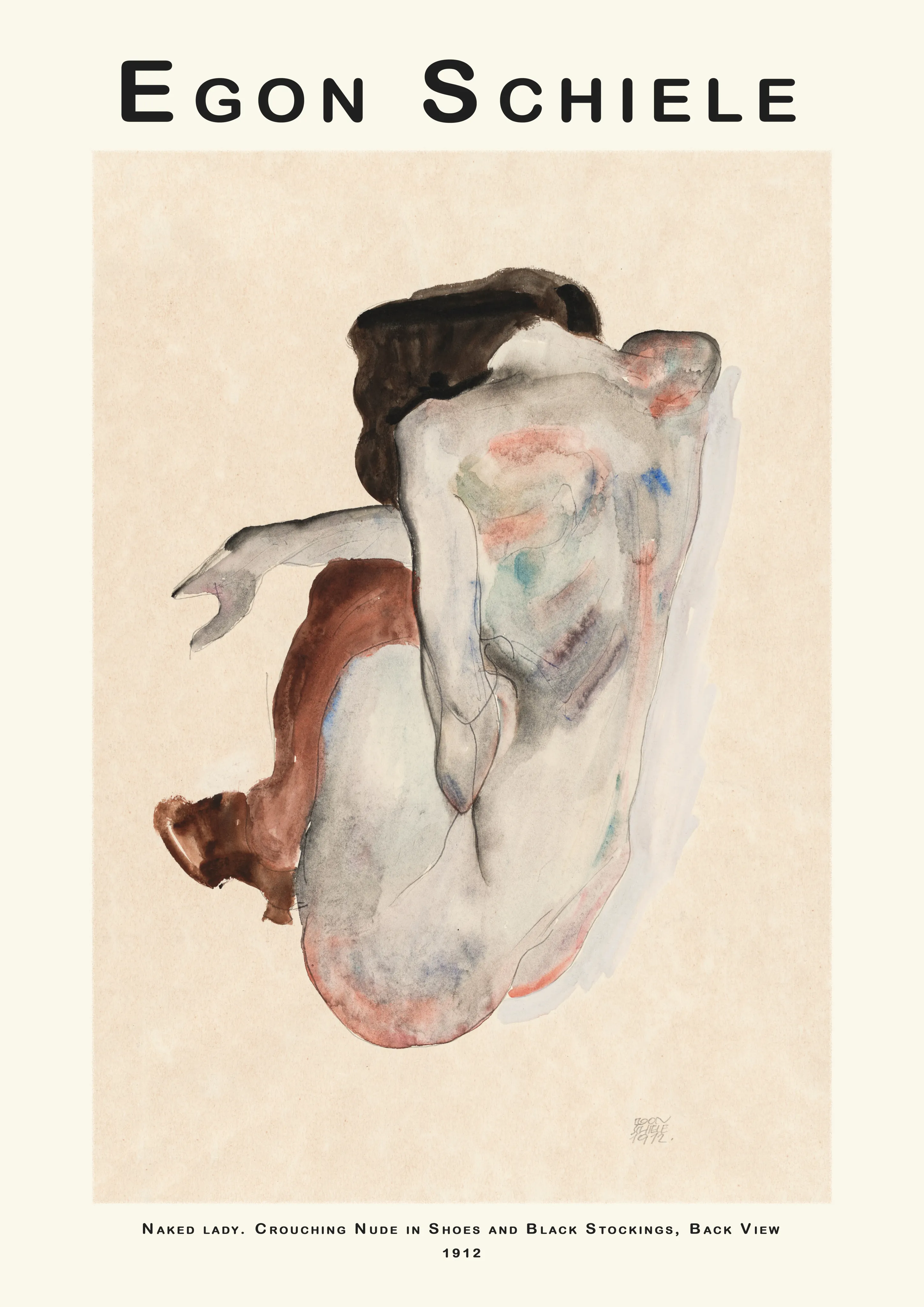 Crouching Nude in Shoes and Black Stockings, Back View — Poster edition