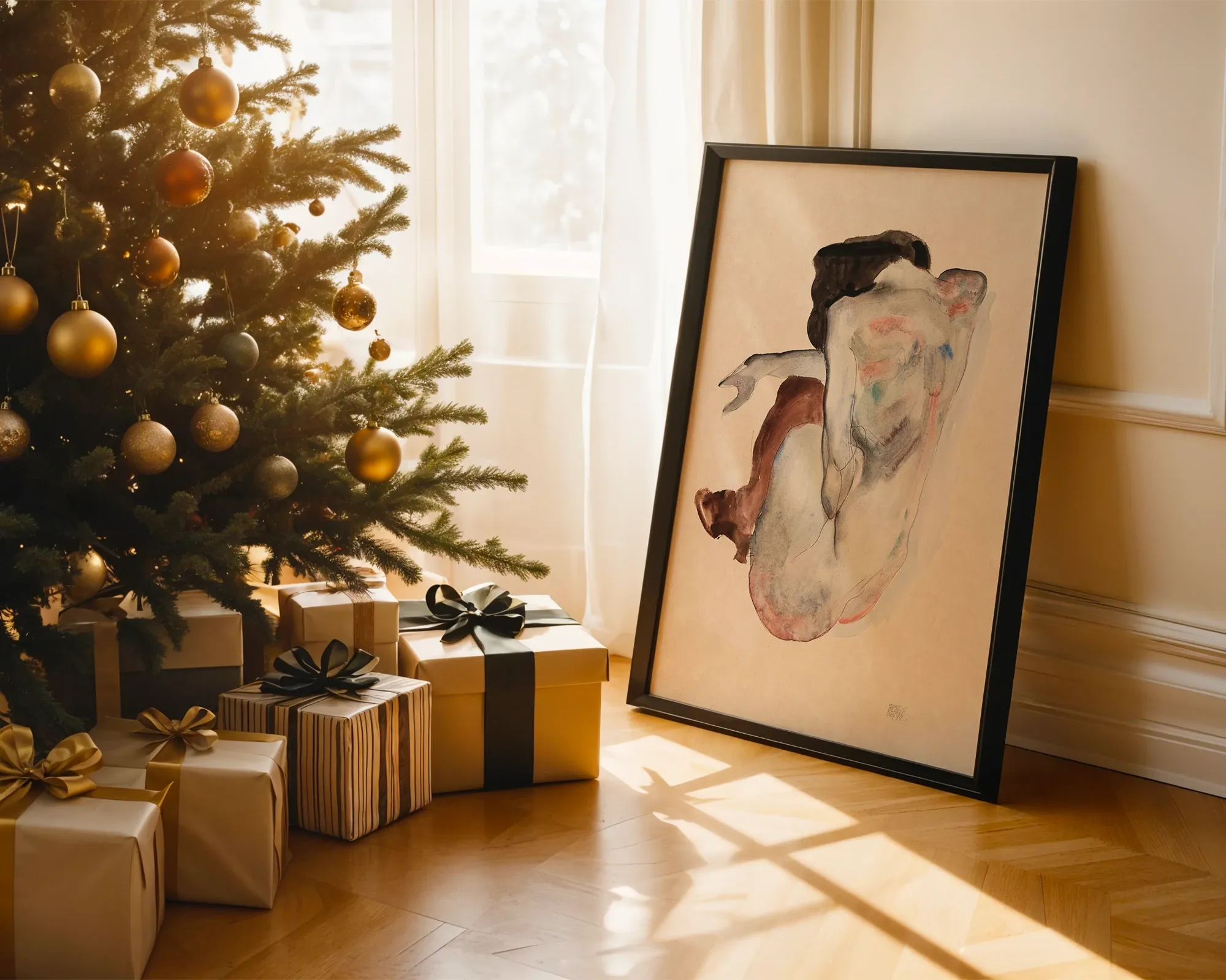 Crouching Nude in Shoes and Black Stockings, Back View — Print edition, room view 2