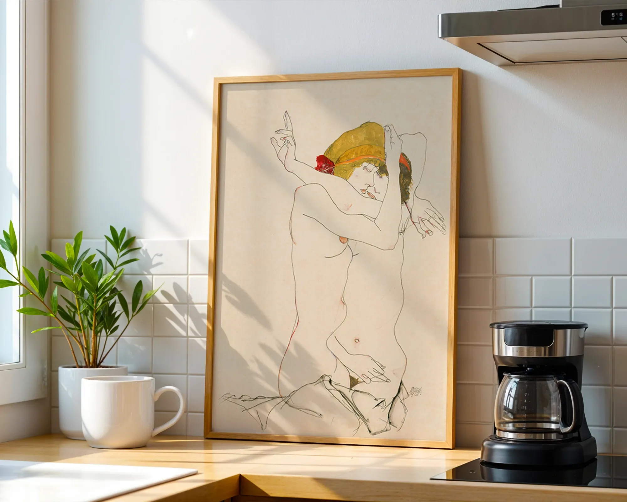 Two Women Embracing — Print edition, room view 1