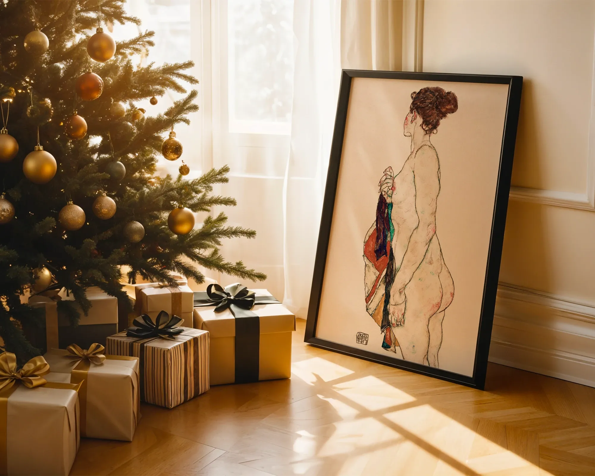 Standing Nude with a Patterned Robe — Print edition, room view 2