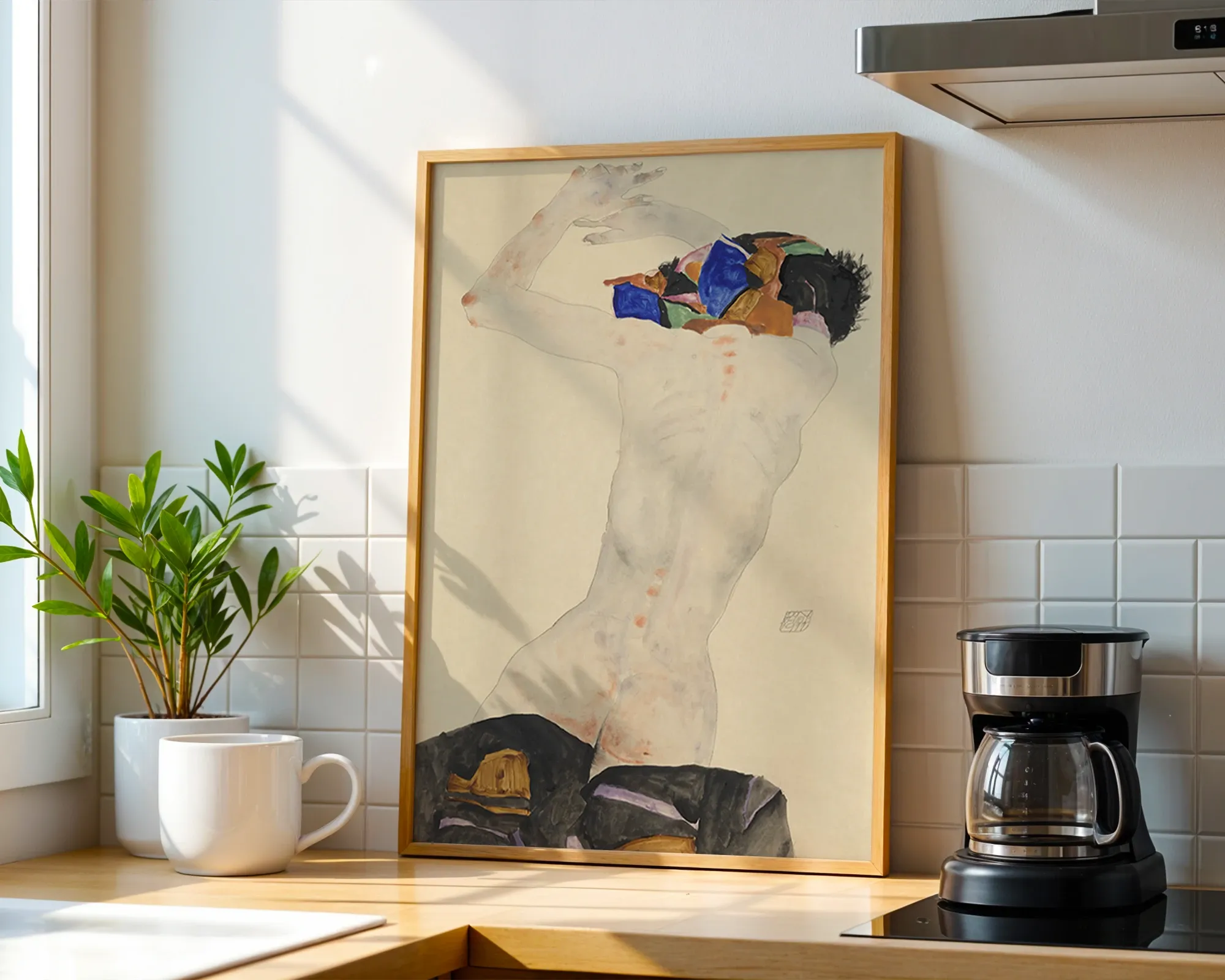 Rückenakt mit buntem Tuch — Print edition, room view 1