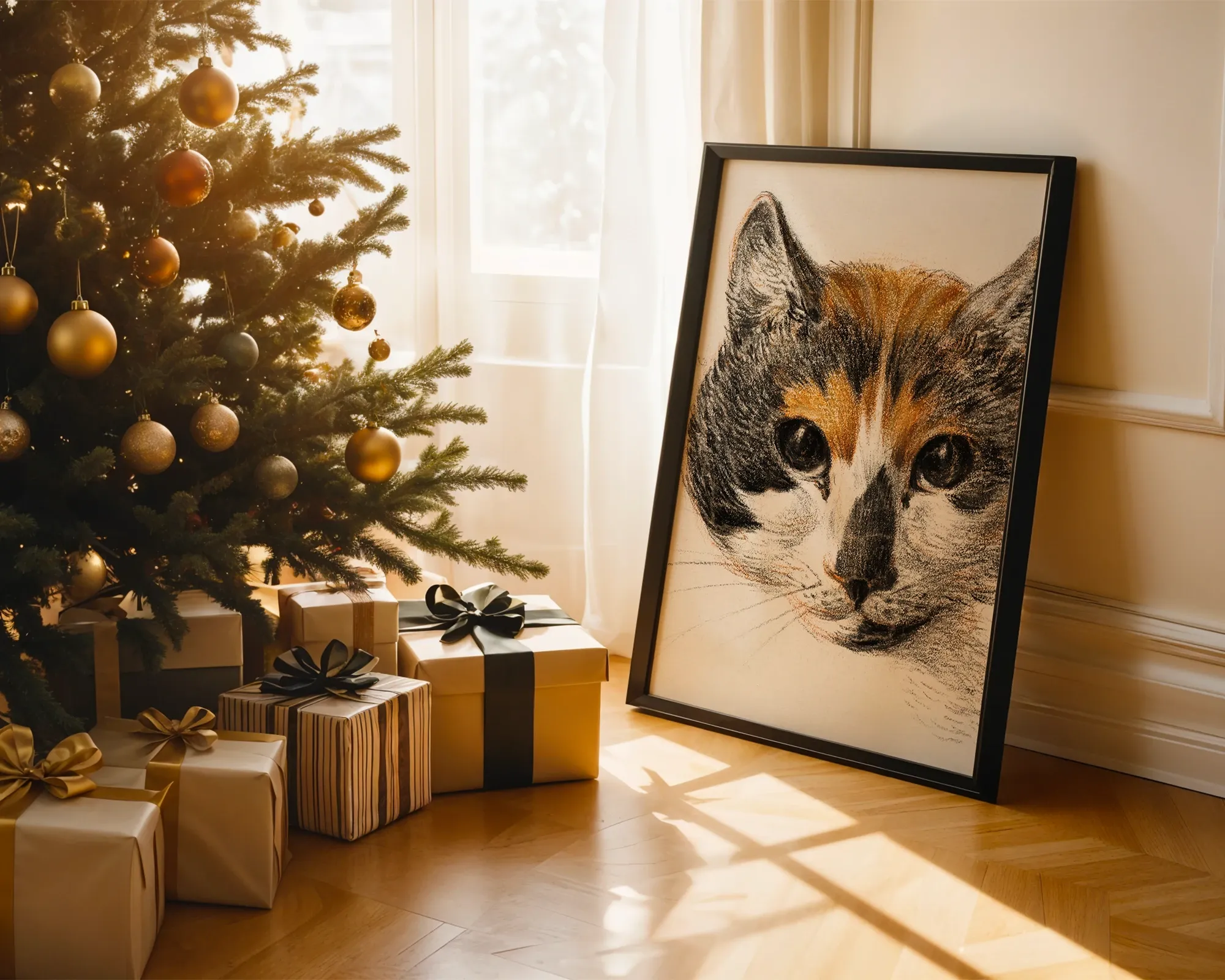 Head of a Calico Cat — room view 2