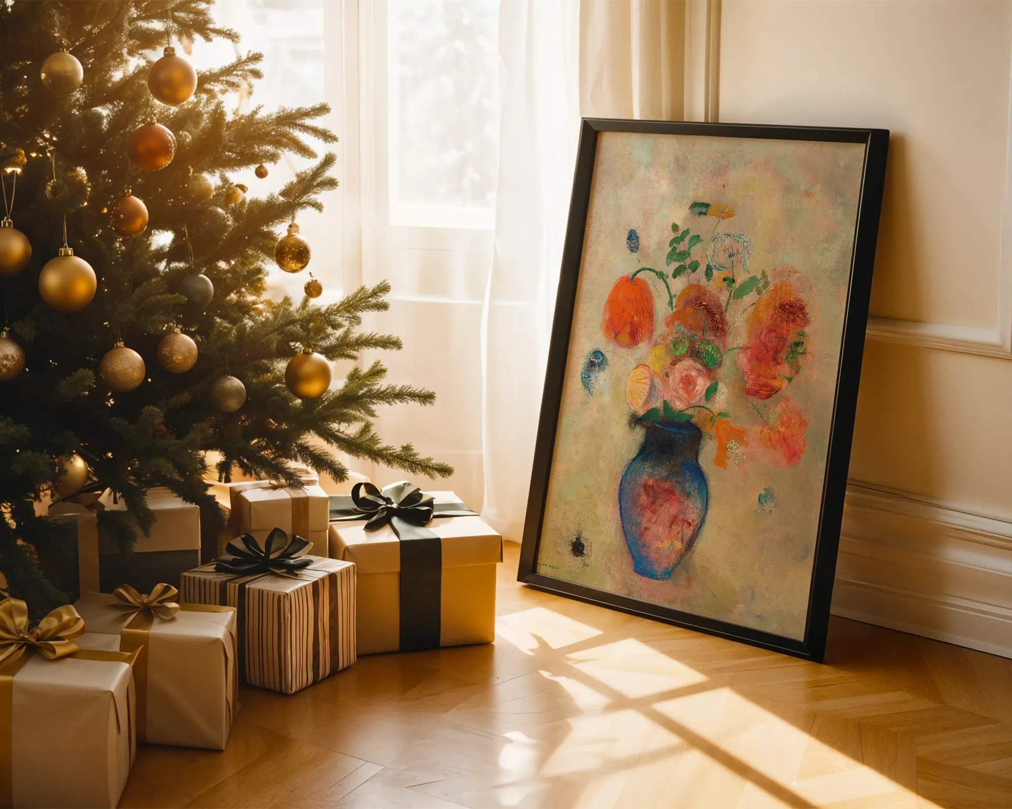 Bouquet of Flowers in a Blue Vase — room view 2