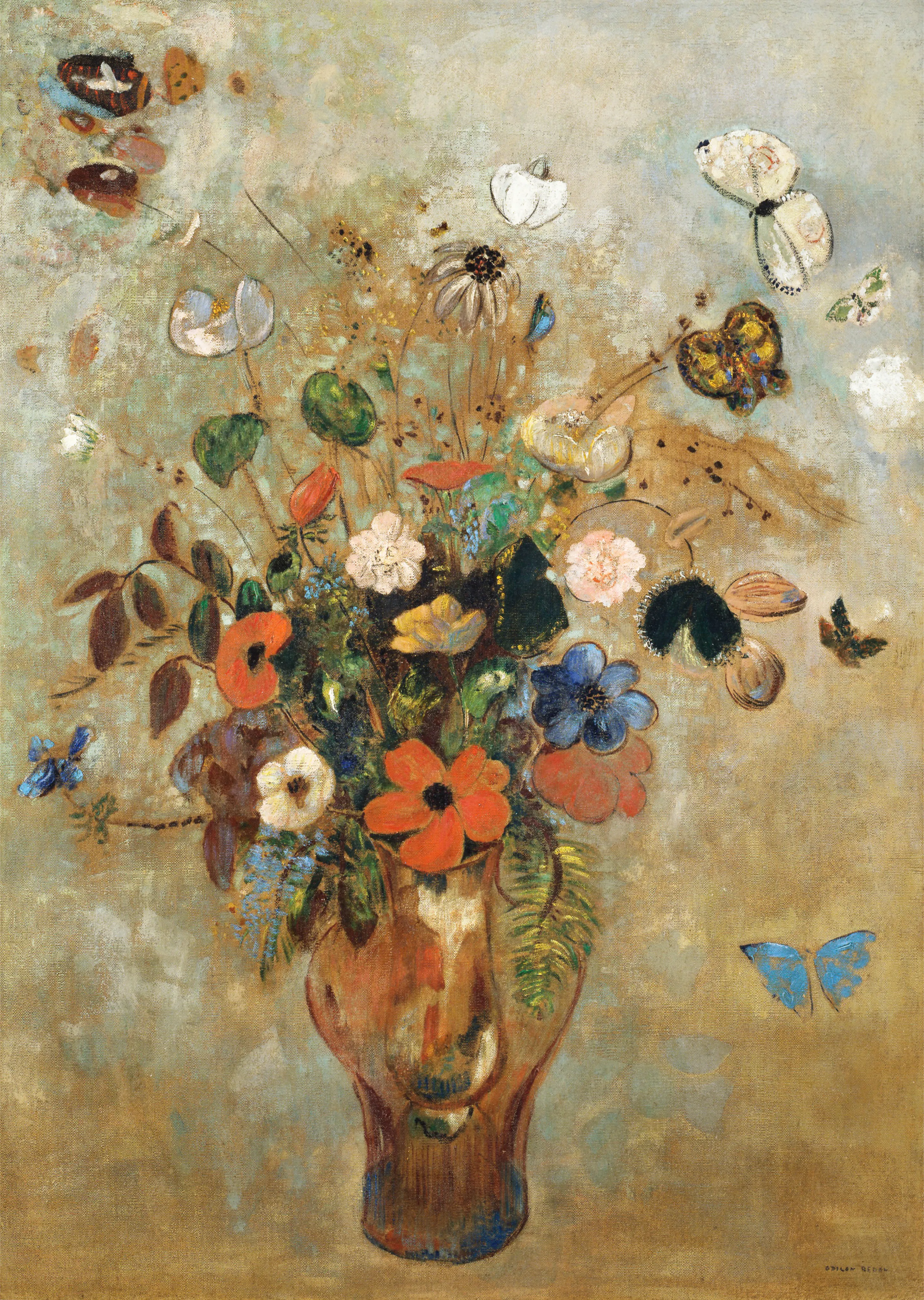 Vase of Flowers with Butterflies image 1