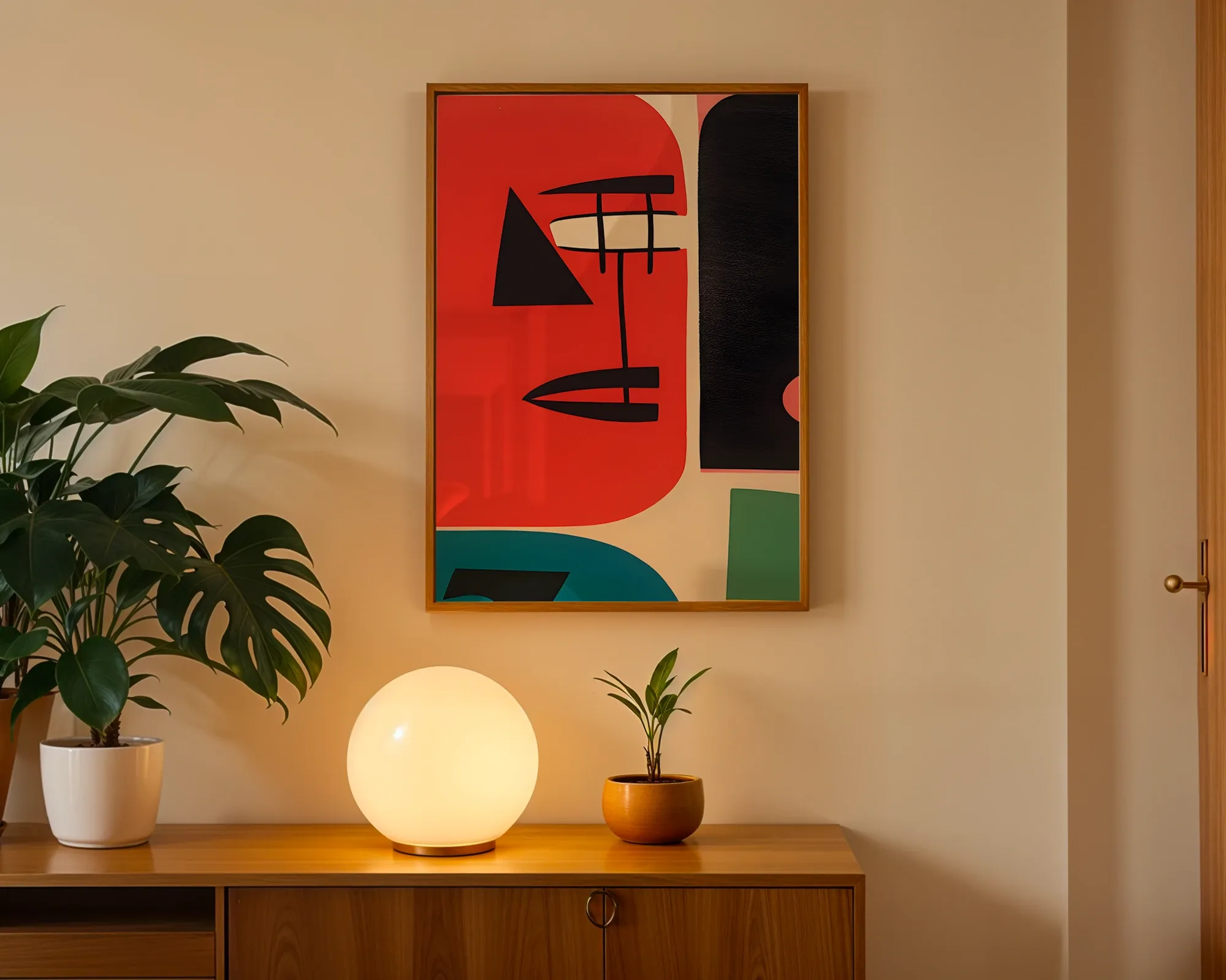 Abstract Red Graphic Face — room view 3