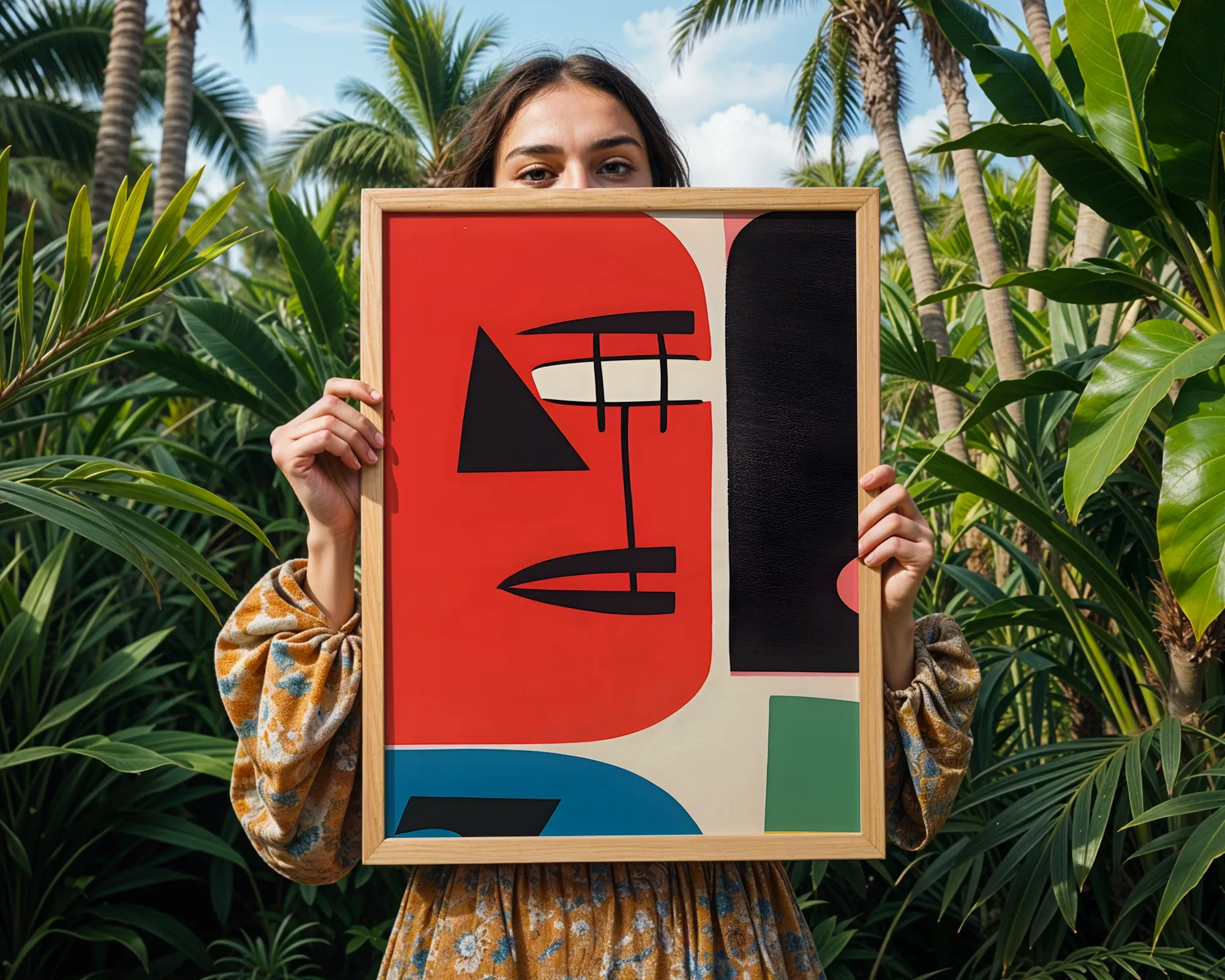 Abstract Red Graphic Face — room view 5