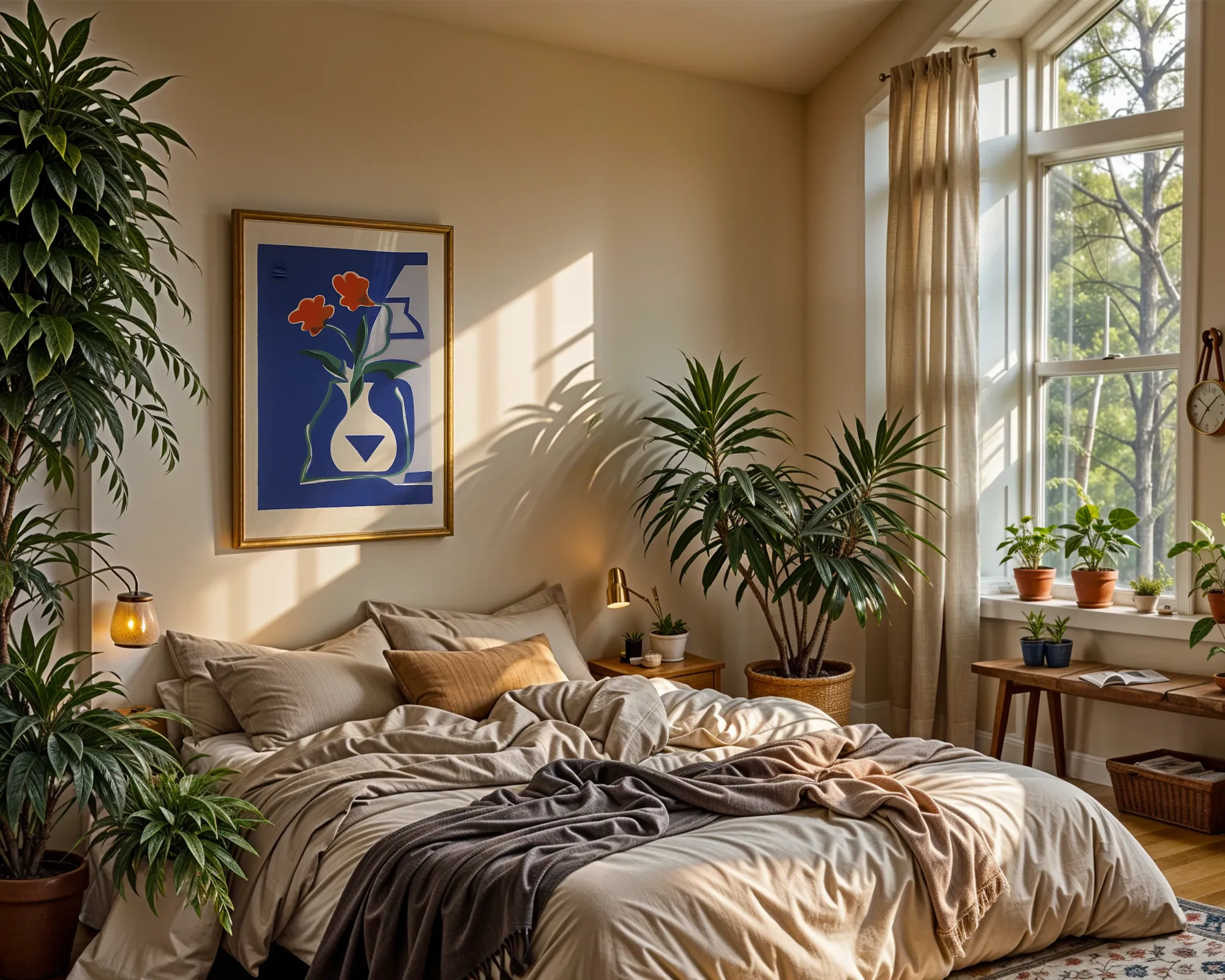 Orange Blooms in White Vase — room view 4