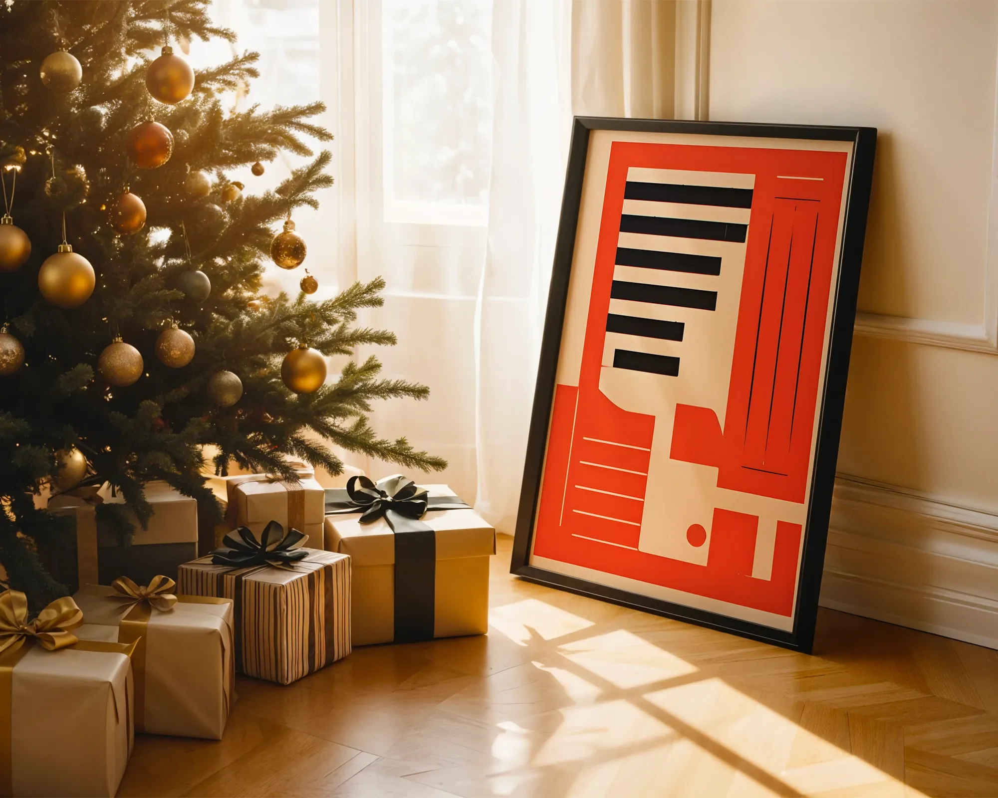 Red and Black Geometric Abstraction — room view 2