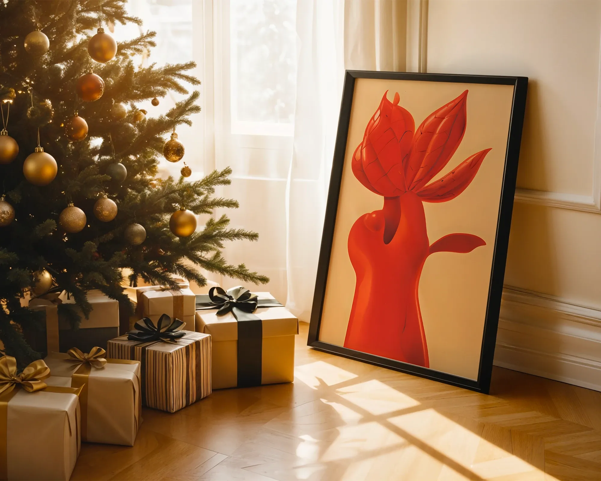 Sculptural Red Botanical Form — room view 2