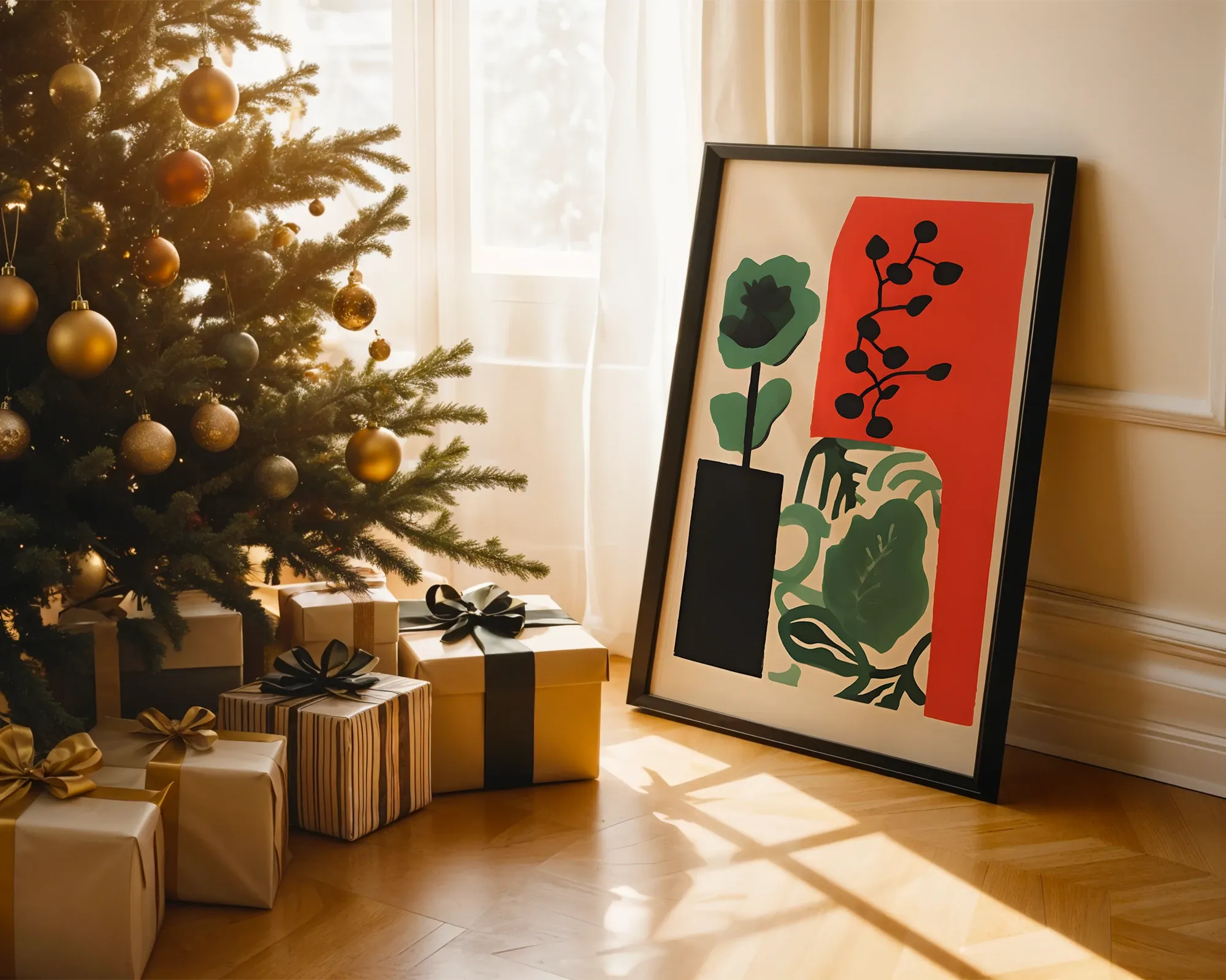 Botanic Composition in Red and Green — room view 2