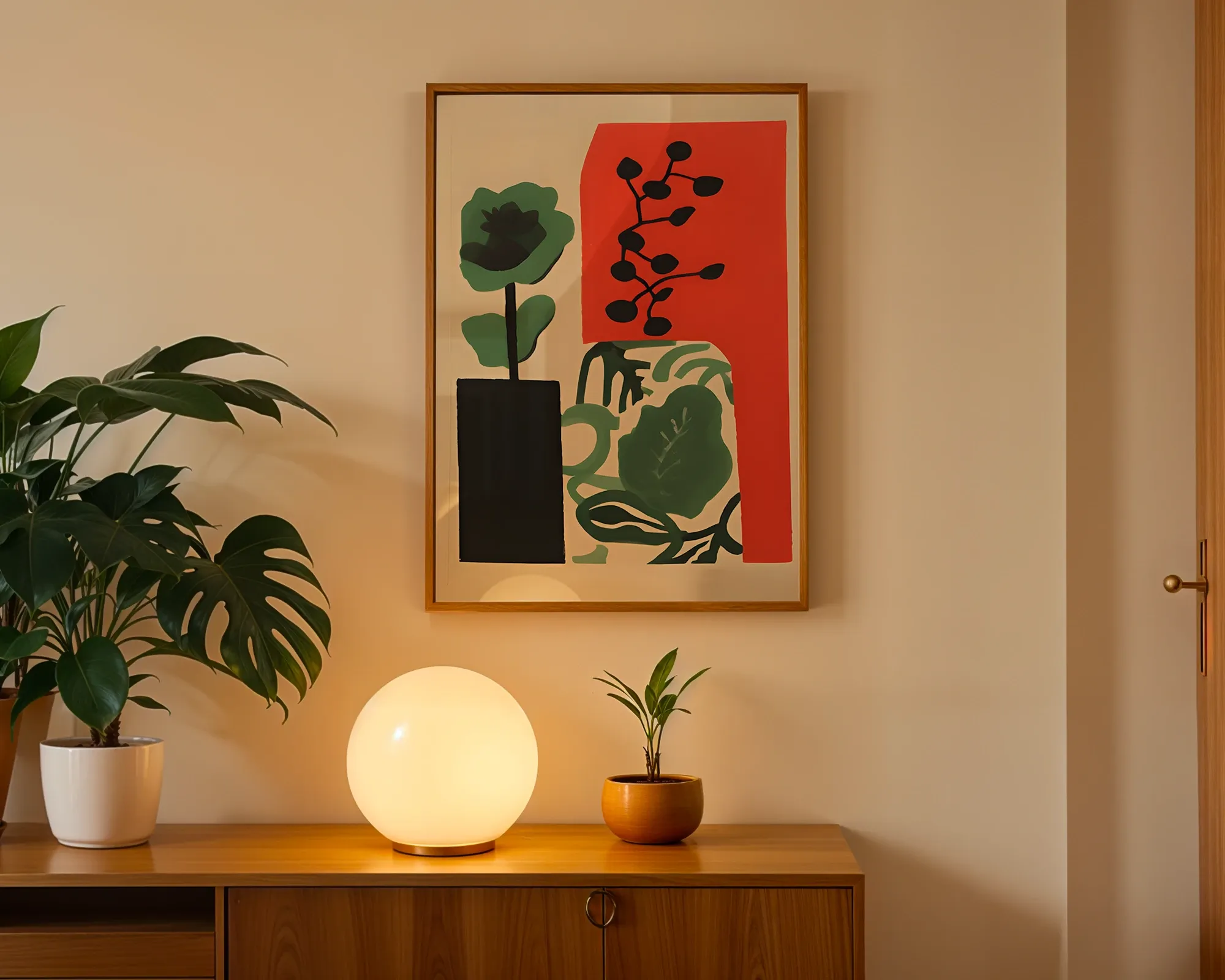 Botanic Composition in Red and Green — room view 3