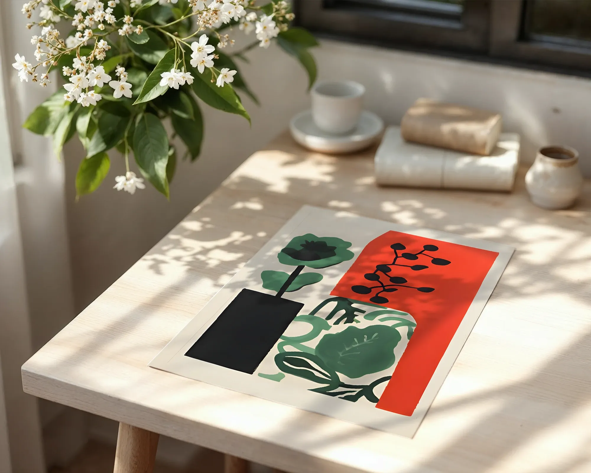 Botanic Composition in Red and Green — room view 6