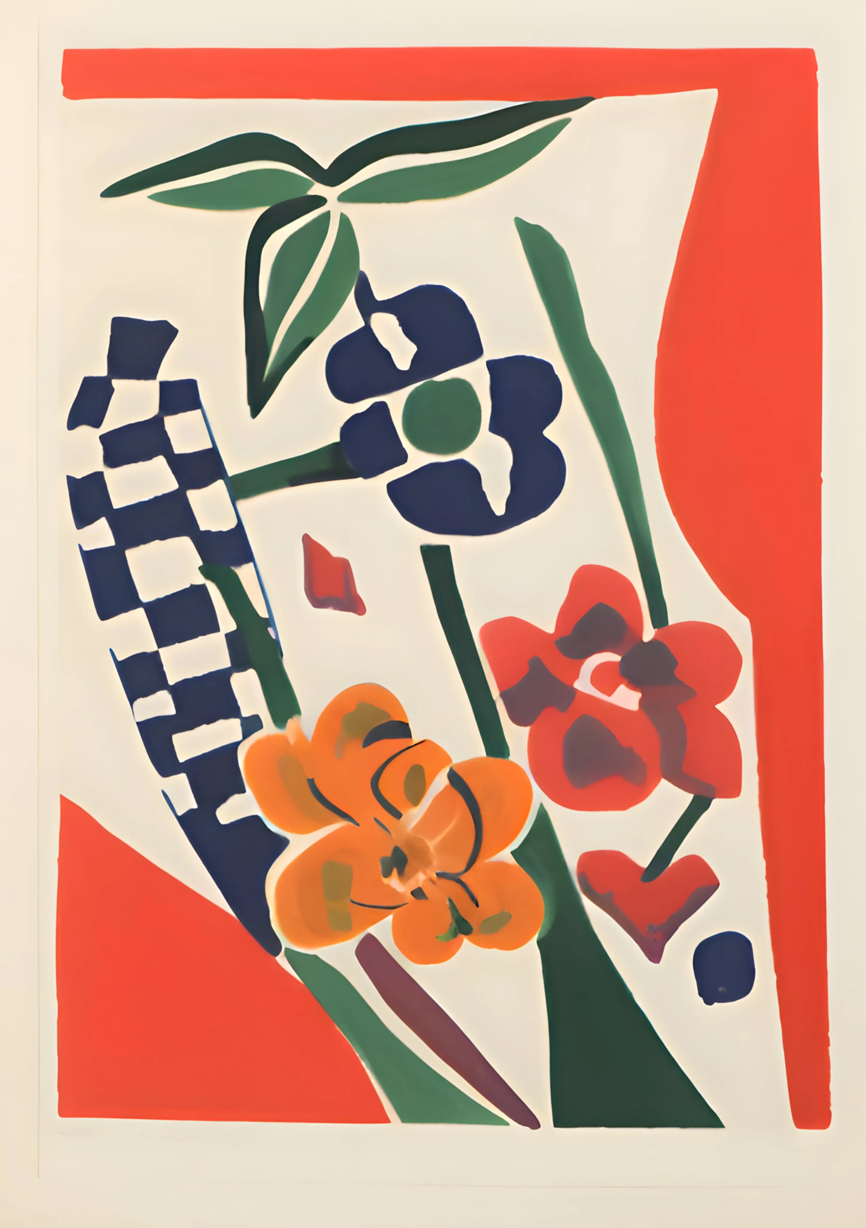 Botanical Composition with Checkered Motif image 1