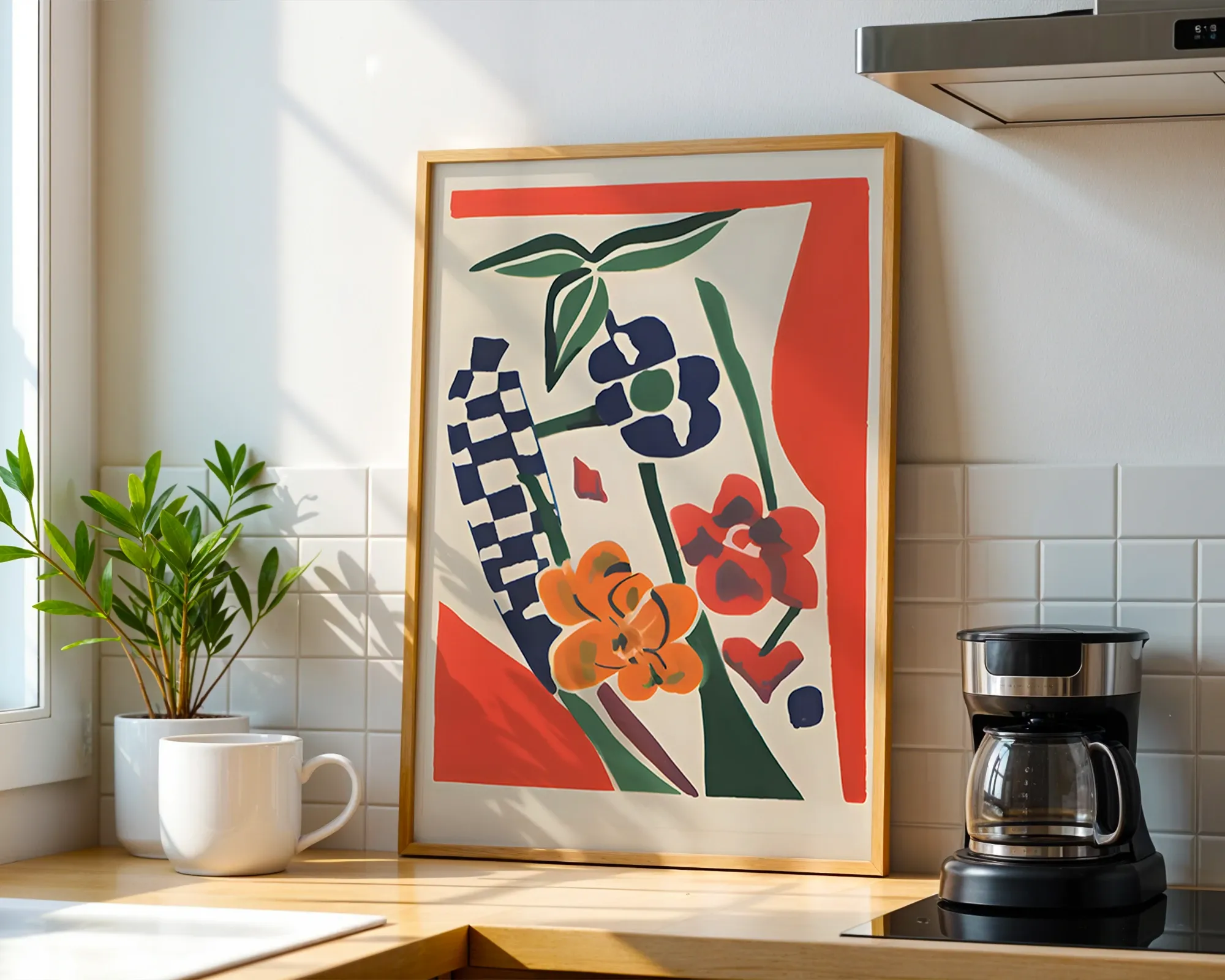 Botanical Composition with Checkered Motif — room view 1