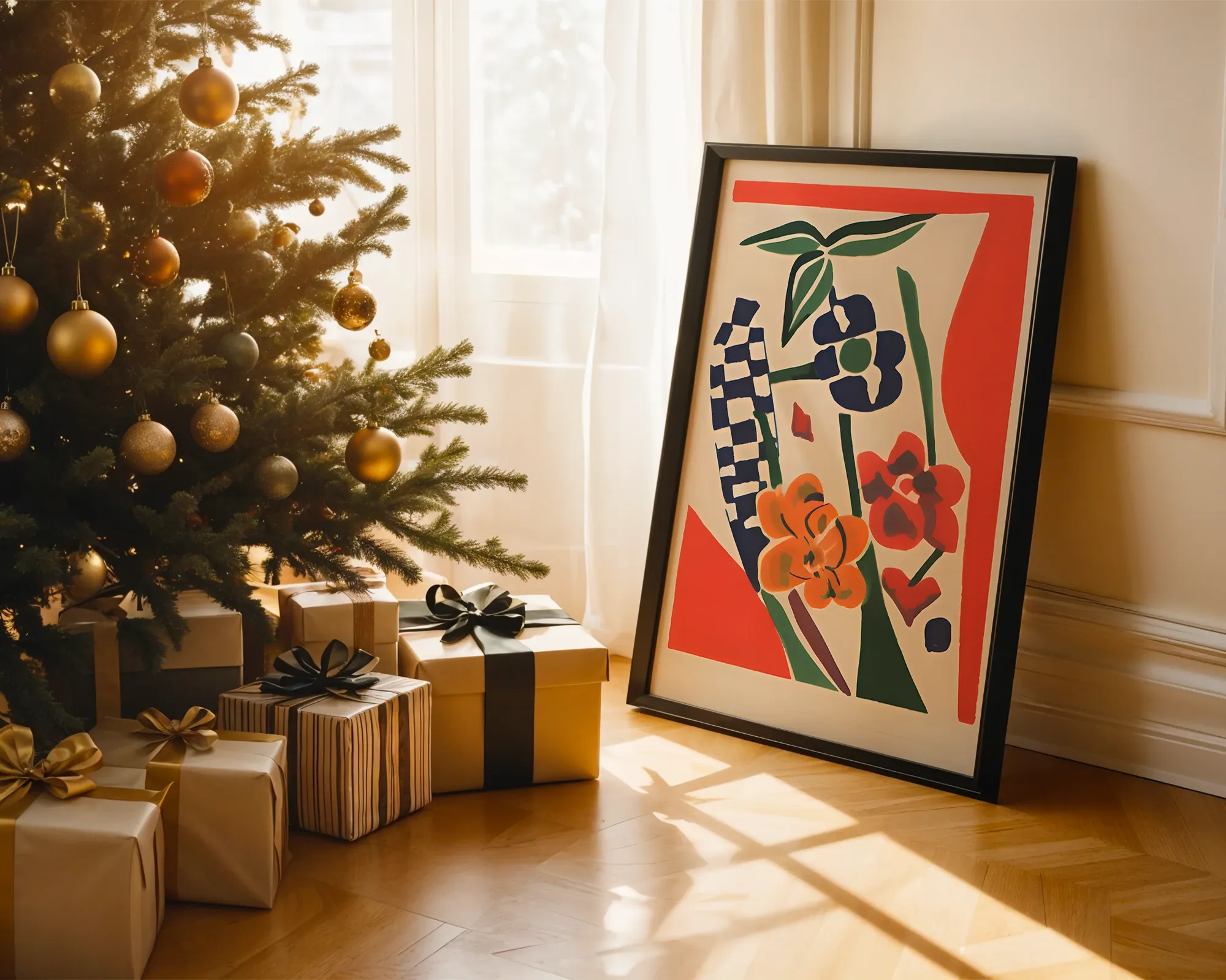 Botanical Composition with Checkered Motif — room view 2