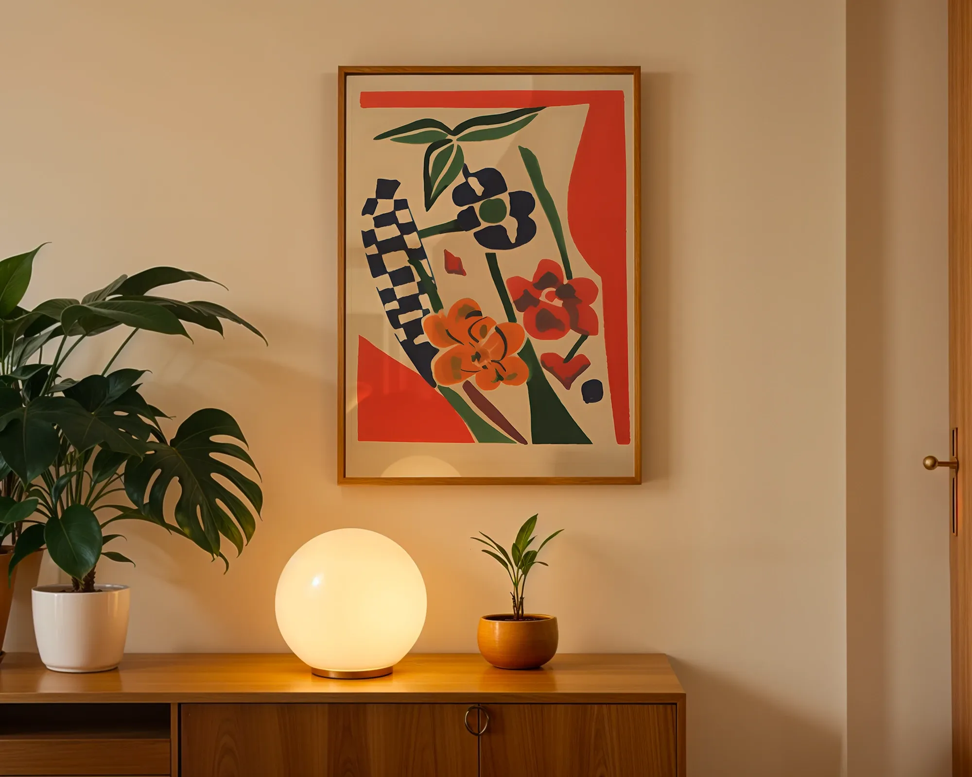 Botanical Composition with Checkered Motif — room view 3