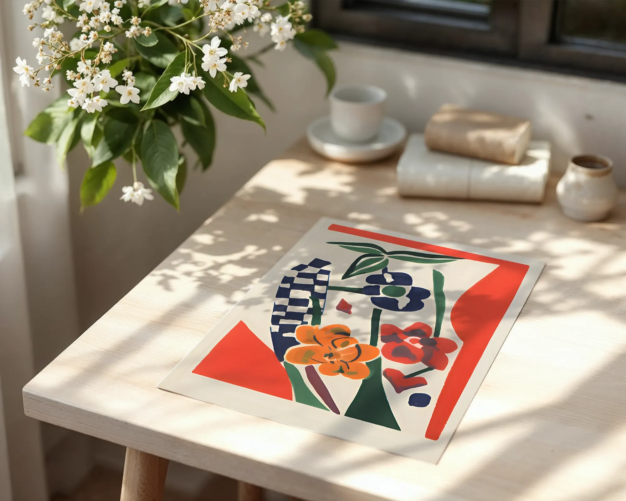 Botanical Composition with Checkered Motif — room view 6